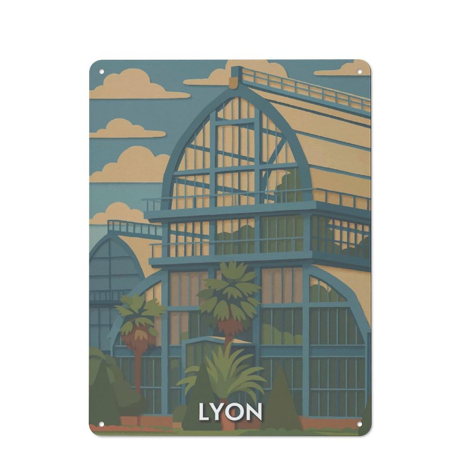 Junmoney Style-23 Lyon France Botanical Garden Illustration Retro Metal Wall Decor 40X30cm, Vintage Metal Sign For Cafe, Pub, Workshop Or Home Bar