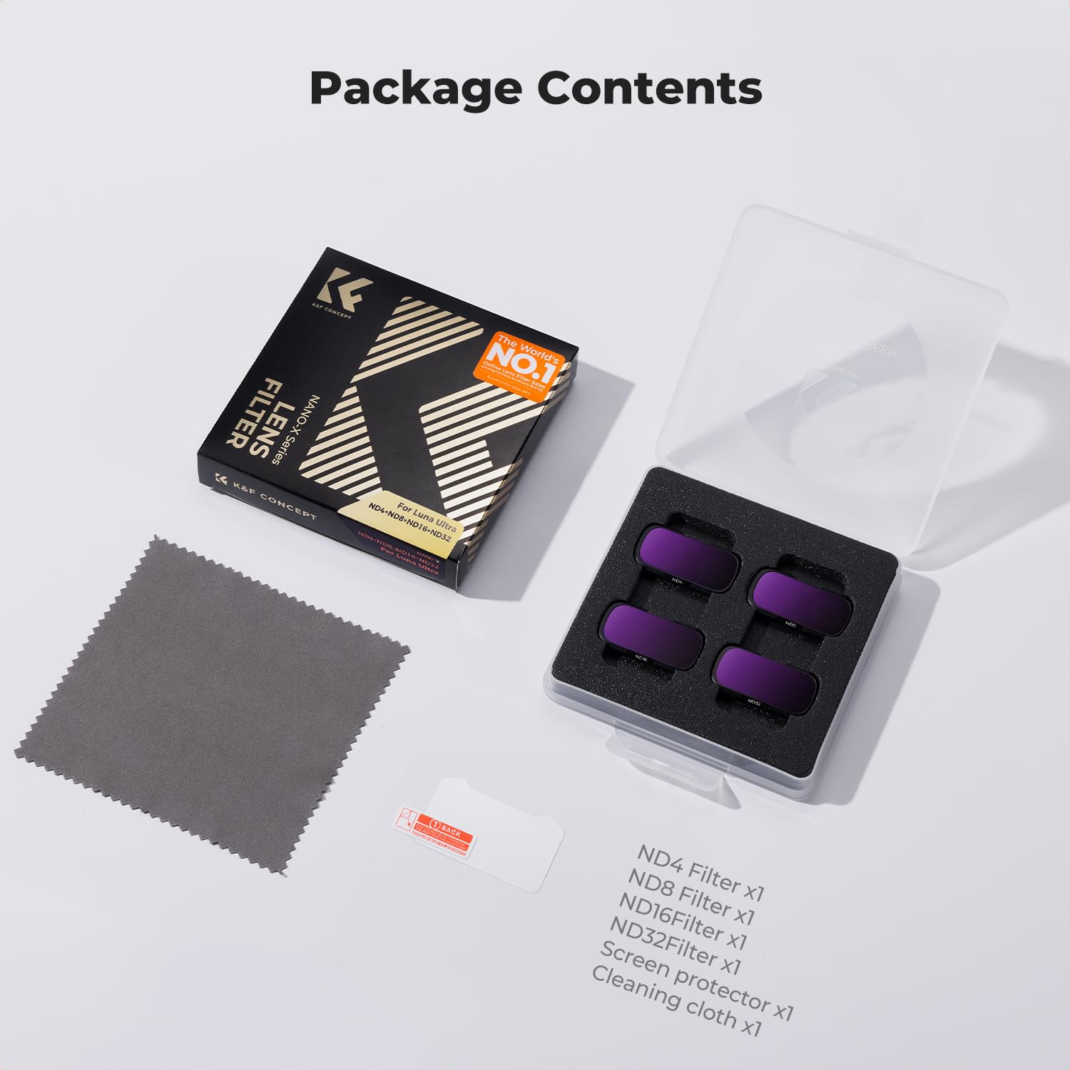K&F CONCEPT ND4 + ND8 + ND16 + ND32 zestaw filtrów kompatybilny z Insta360 Luna Ultra, filtr o neutralnej gęstości z uchwytem magnetycznym, szkło optyczne, ultracienki, schowany do vlogów i