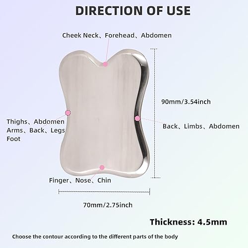 Miniatura 6 de DOLOVIN Masaje facial de acero inoxidable Gua Sha, herramientas faciales Gua Sha y herramienta de masaje de raspado corporal para terapia de