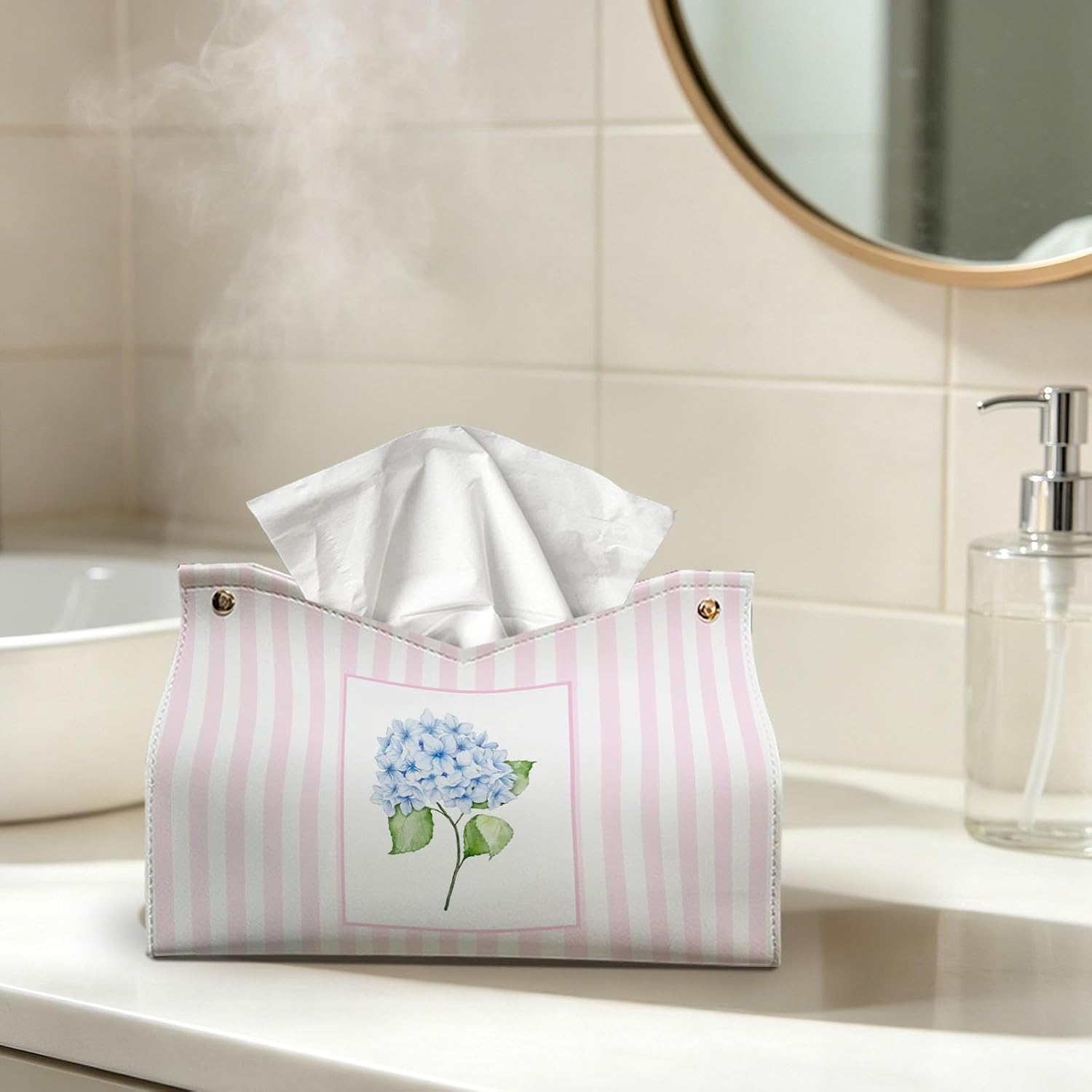 UTELKA Pink Tissue Box Cover, Hydrangea Tissue Box Cover Rectangle 9.8x6x7 image 3