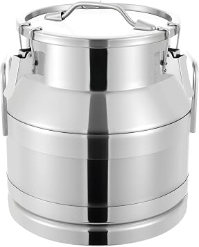 5Gal Milk Can, 20L Stainless Steel Milk Transport Barrel with Sealed Lid & 3 Locking Buckles Metal Airtight Canister Food Storage Container with Side and Top Handles for Home, Farm