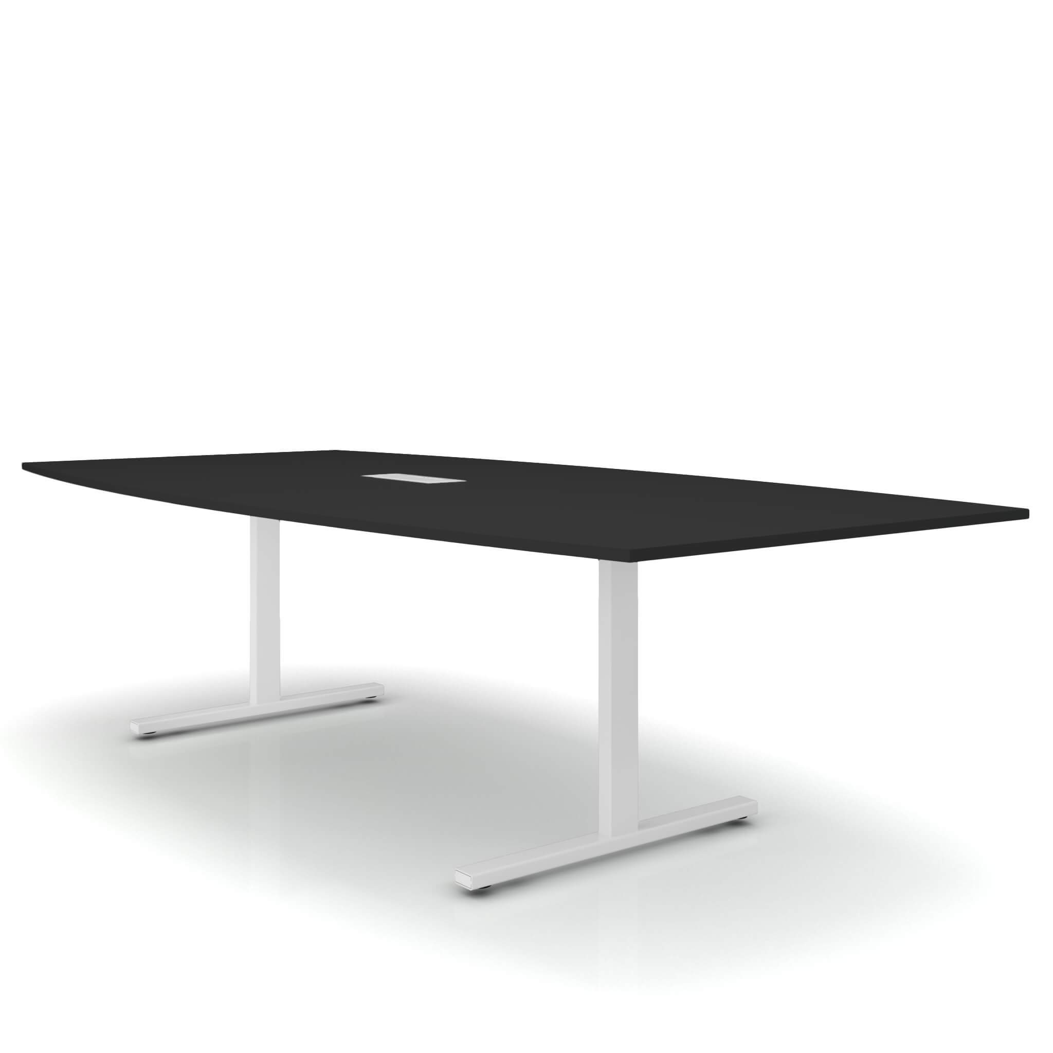Weber Büro Easy Konferenztisch Bootsform 240x120 cm Anthrazit mit Elektrifizierung Besprechungstisch Tisch, Gestellfarbe:Weiß