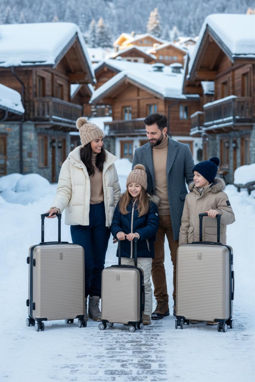 CELIMS - Maleta Mediana de Viaje con Neceser Neceser 30cm Rígida con 4 Ruedas Ligera Facturación 20kg 65cm | Cerradura Integrada | Maleta Mediana con 4 Ruedas 65cm | Champán