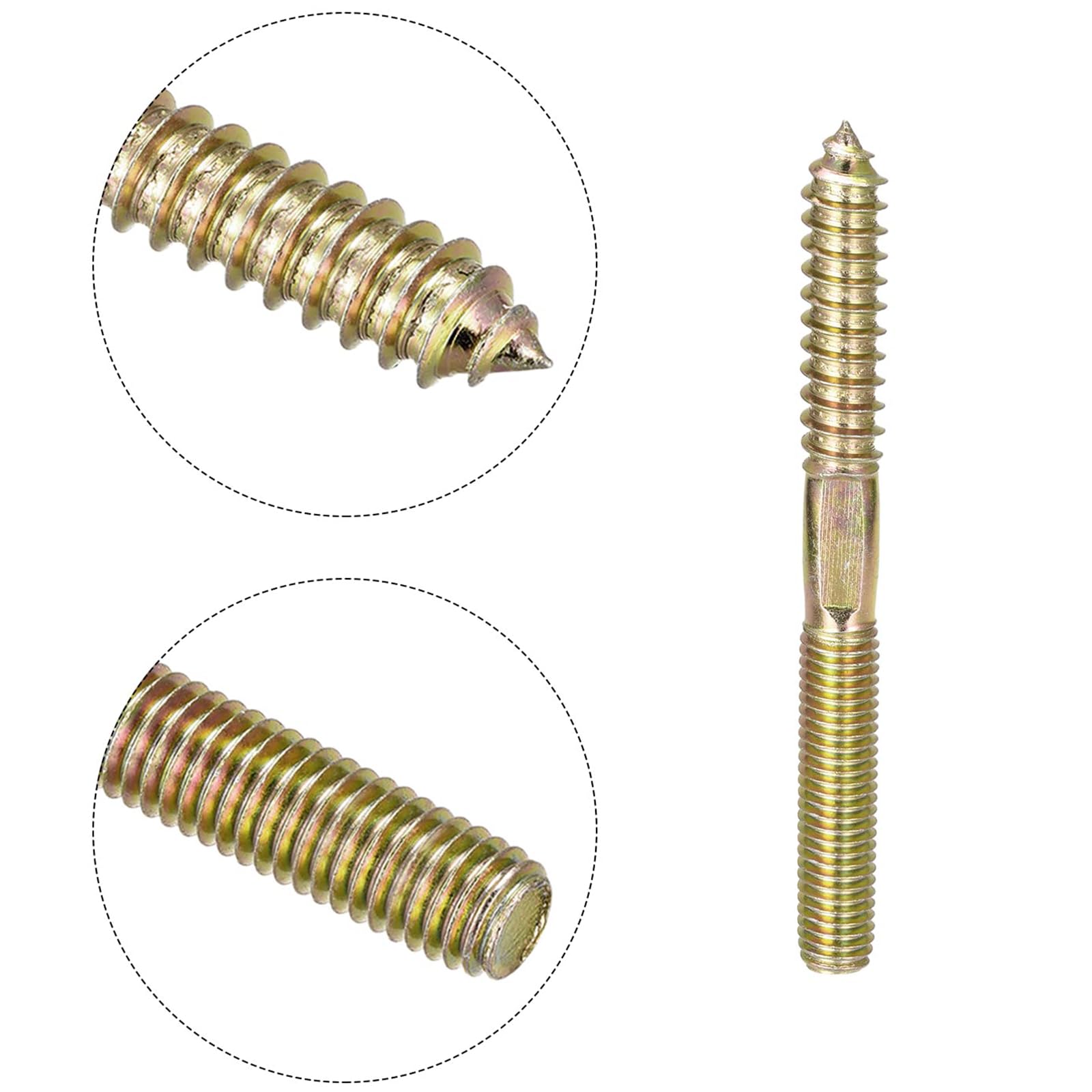 TOP-VIGOR 8Pcs Hanger Bolts, M10x100mm Double Headed Bolts Self Tapping Screw, Double Ended Dowel Screws, Screw Dowels Hanger - Image 4