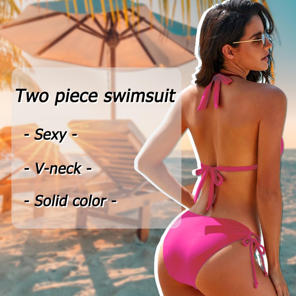 Femme Maillot de Bain Découpé Style Evidé Deux Pièces en Couleur Unie Bikini Maillot de Bain Femme 2 Pieces Maillot de Bain Gainant Ventre Plat avec Short Sexy Col en V Bikini