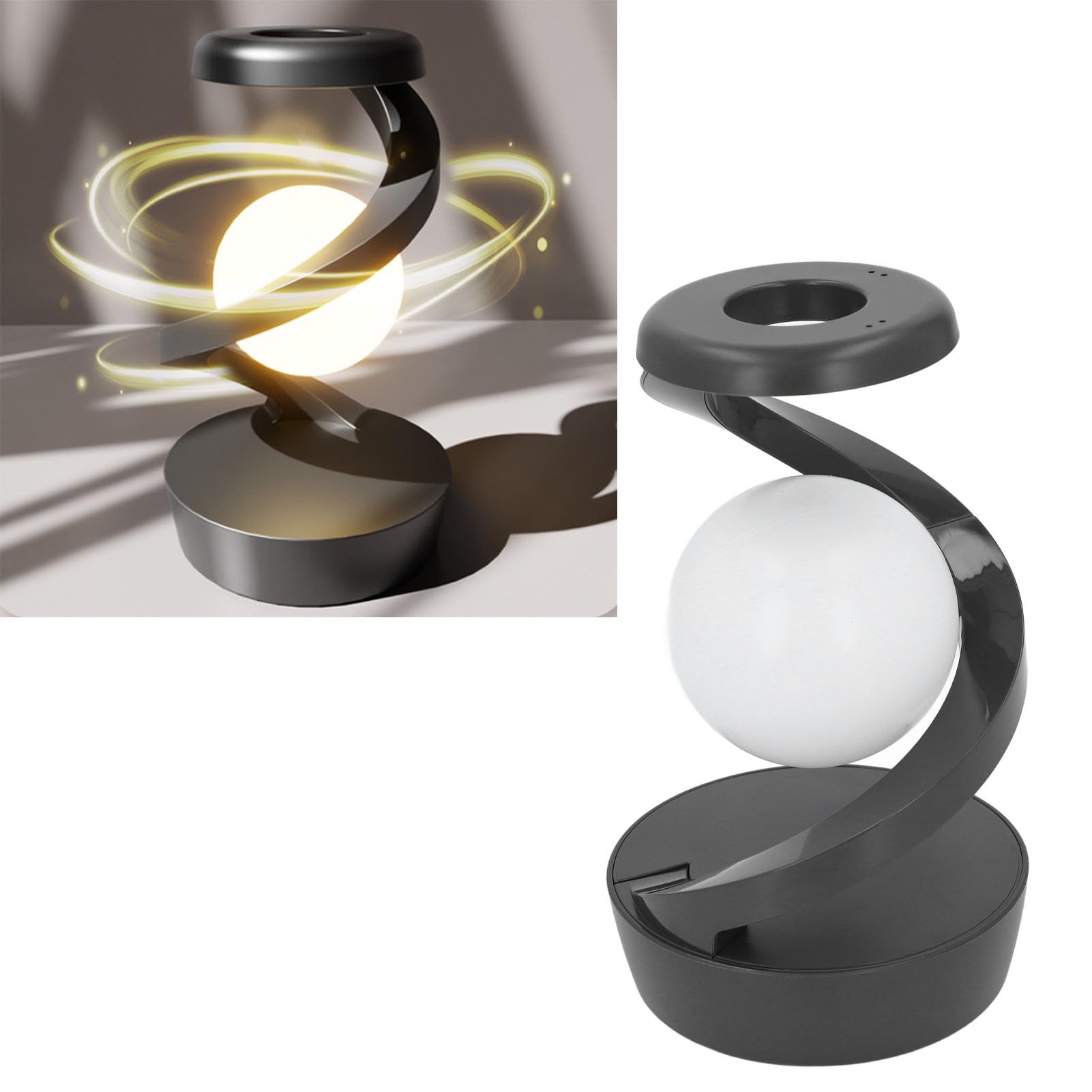 Cocoarm Lampada da Comodino Moderna a Spirale, Lampada da Tavolo a LED in ABS con Sfera di Levitazione 3D, USB C Ricaricabile da 600 MAh, Sensore di Onde e Luce RGB Calda per Camera da Letto, (GRAY)