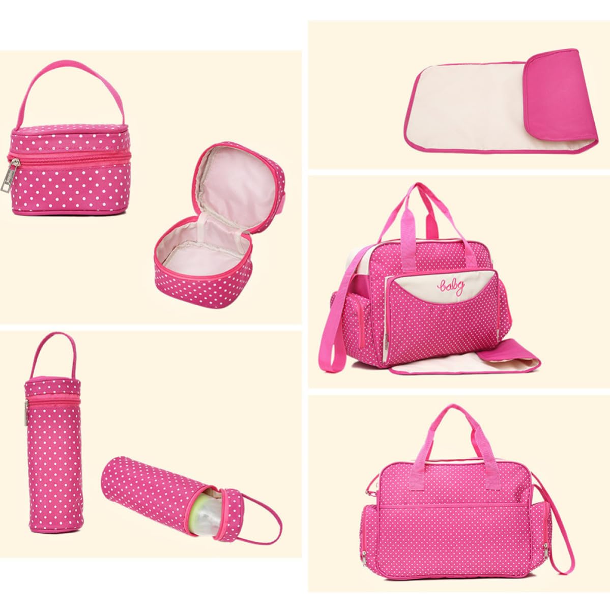 Set 5 Pezzi Sacchetti Corredino Ospedale Mamma Borsa Multifunzione Grande Capacità Tessuto Leggero per Uso Quotidiano