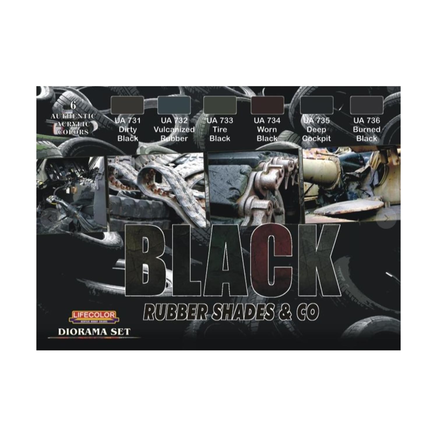 Lifecolor 731-732-733-734-735-736 Cs27 Black Rubber Shades & Co. Acrylic Paint Set