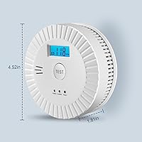 Vista 3 de 2 Packs Smoke and Carbon Monoxide Detector Powered by Battery,Smoke Detector Carbon Monoxide Detector Combo with Large LCD Display, Portable Fire