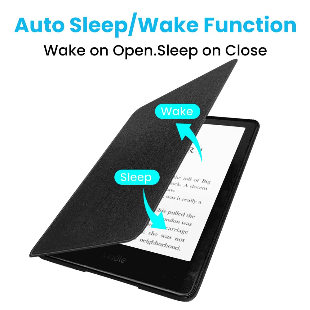 Schutzhülle für Kindle Paperwhite (17,8 cm (7 Zoll), 12. Generation, 2024 Release), mit Handschlaufe, leichtes PU-Leder und weiche TPU-Rückseite, mit automatischer Wake-/Sleep-Funktion, Schwarz