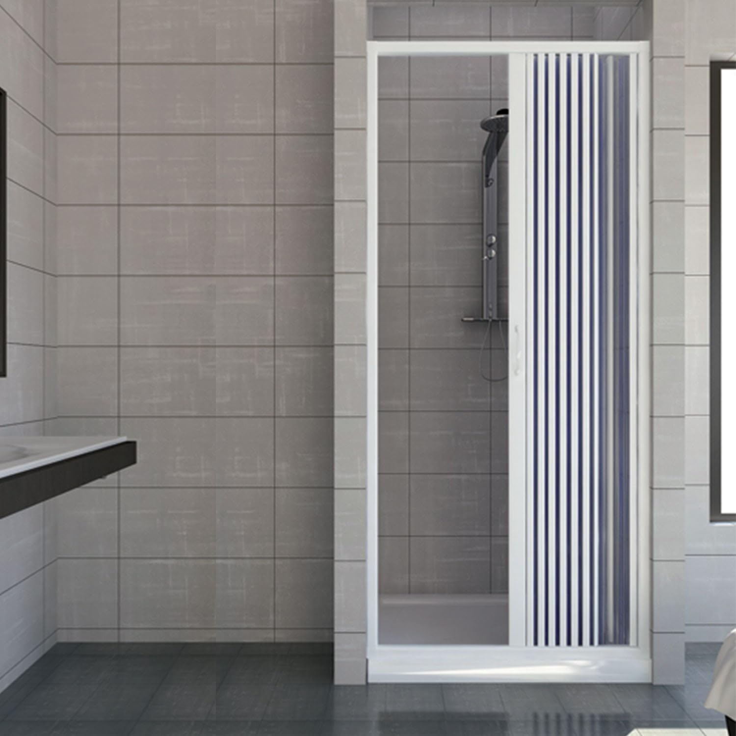 Puerta de ducha de plástico PVC, mod.Vergine con apertura lateral, blanco, Vergine120AL
