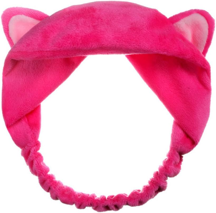 Gemini_mallWomen Fashion Lovely Soft Cute Cat Ears Makeup Cosmetic Shower Elastic Hair Band Hairlace Headband (Rose Red)