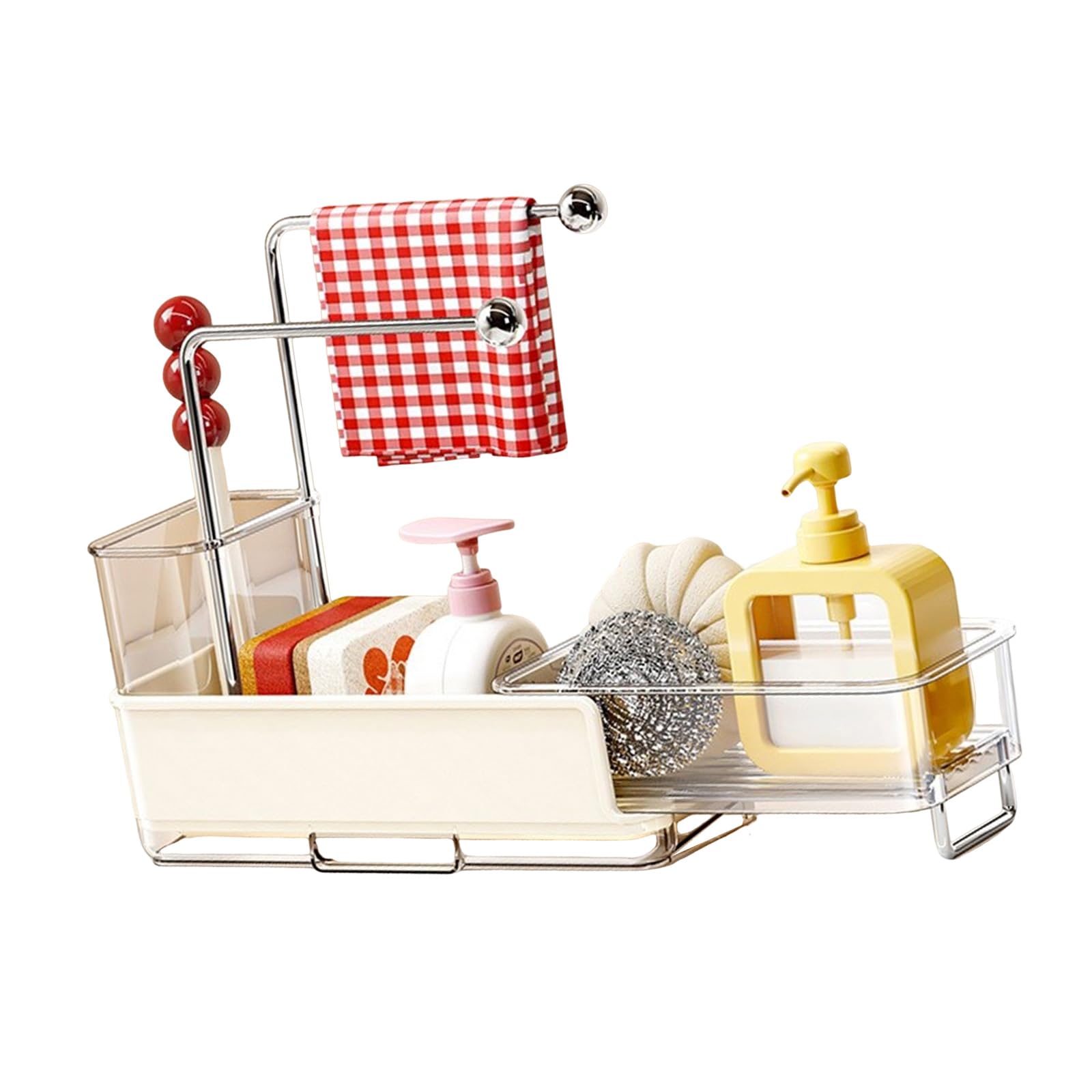 BELOWSYALER Kitchen Clean Storage Rack with Drain Tray for Sponge Soap and Scrubber Expandable Countertop Stand Sink Cart Planner