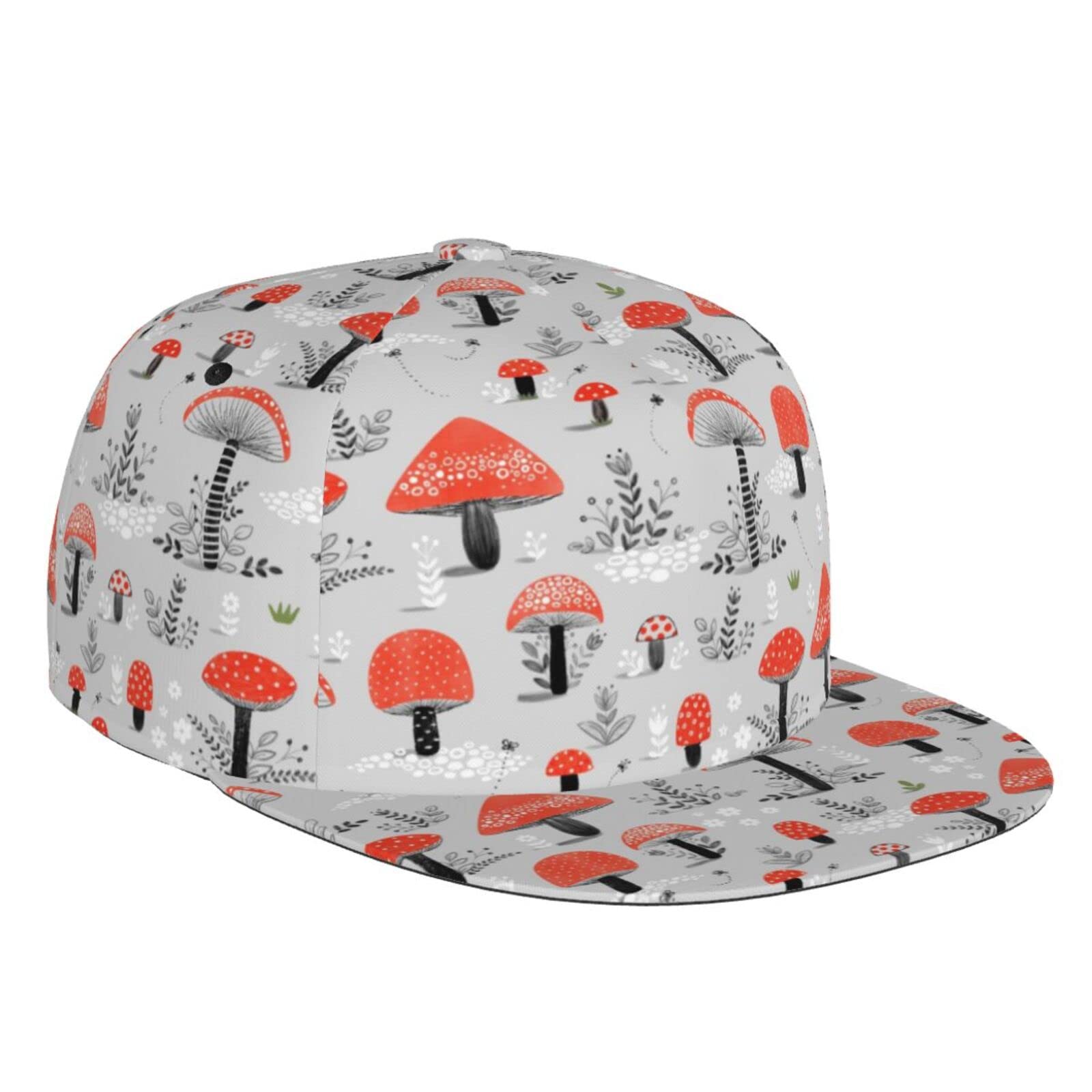 Aseelo Cartoon Mushrooms Snapback Baseball Cap Flat Brim Hat Trucker Hat Hip Hop Adjustable Strap for Men Women