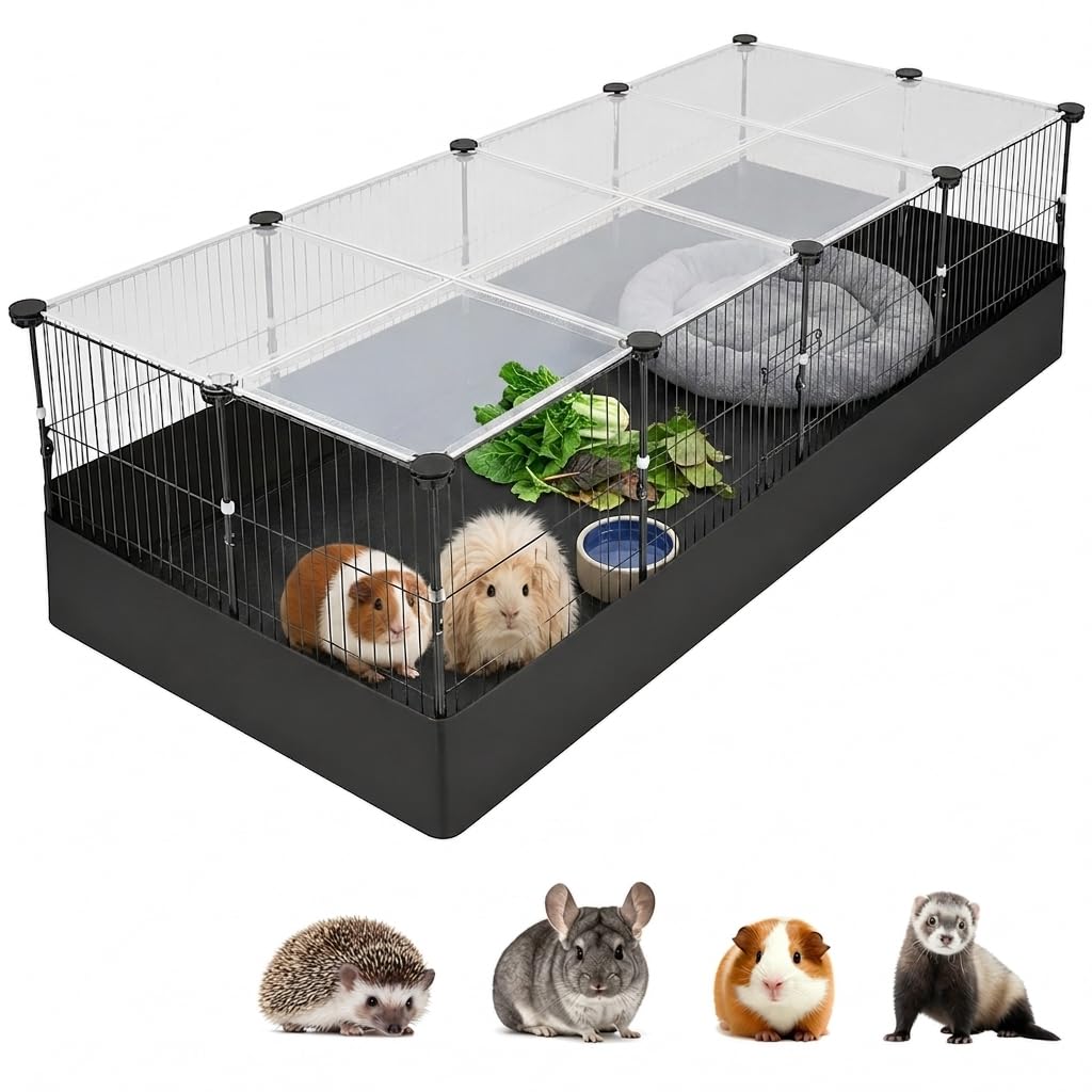 Guinea Pig Cage,Indoor Rabbit Playpen with Waterproof Liner & Top Cover | Small Animal Habitat for Rabbits, Hamsters, Gerbils, Hedgehogs | Pet Exercise Fence Indoor Outdoor 48x24x16in
