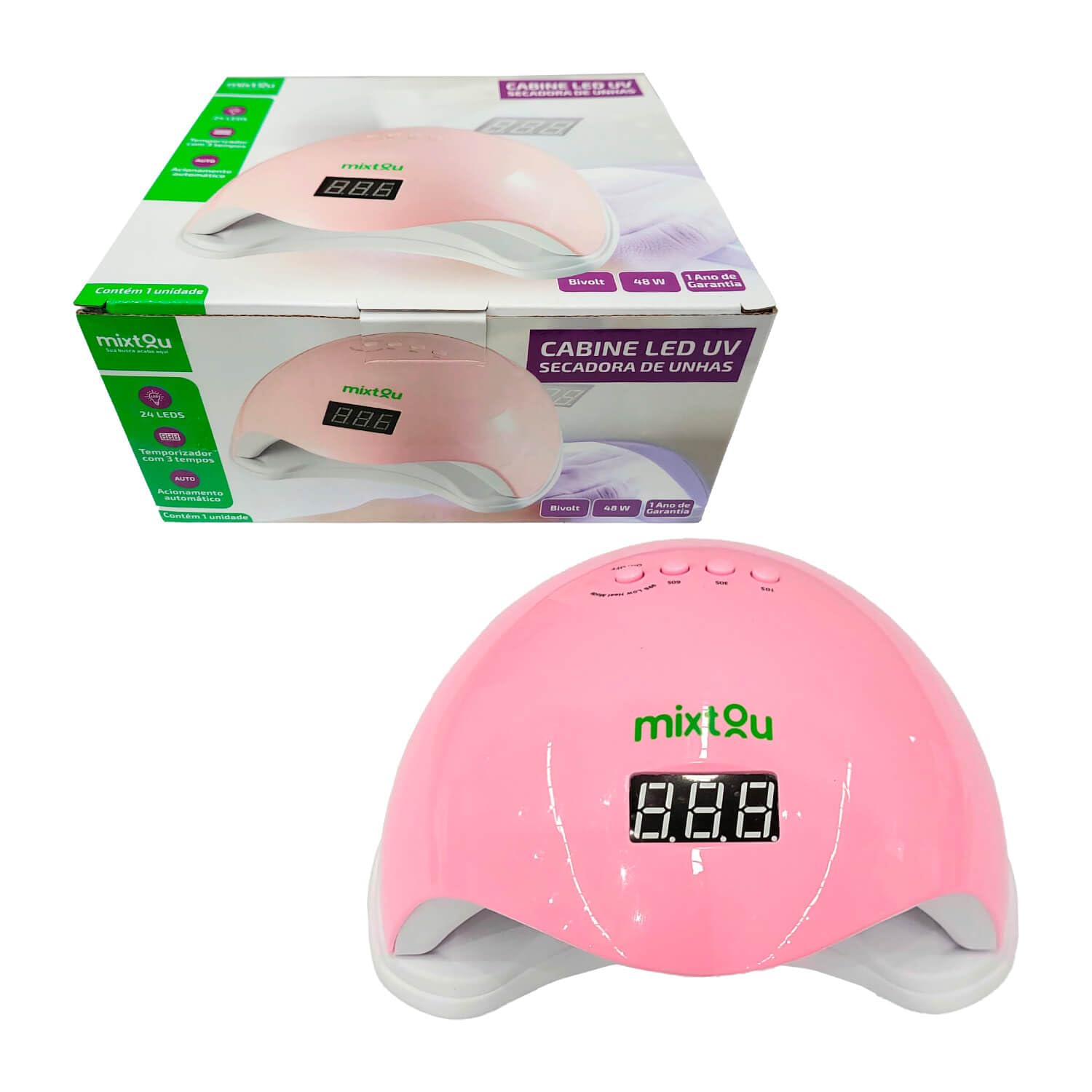 Cabine Led Uv Unha Em Gel = Estufa 24 Leds 48w Bivolt, Rosa