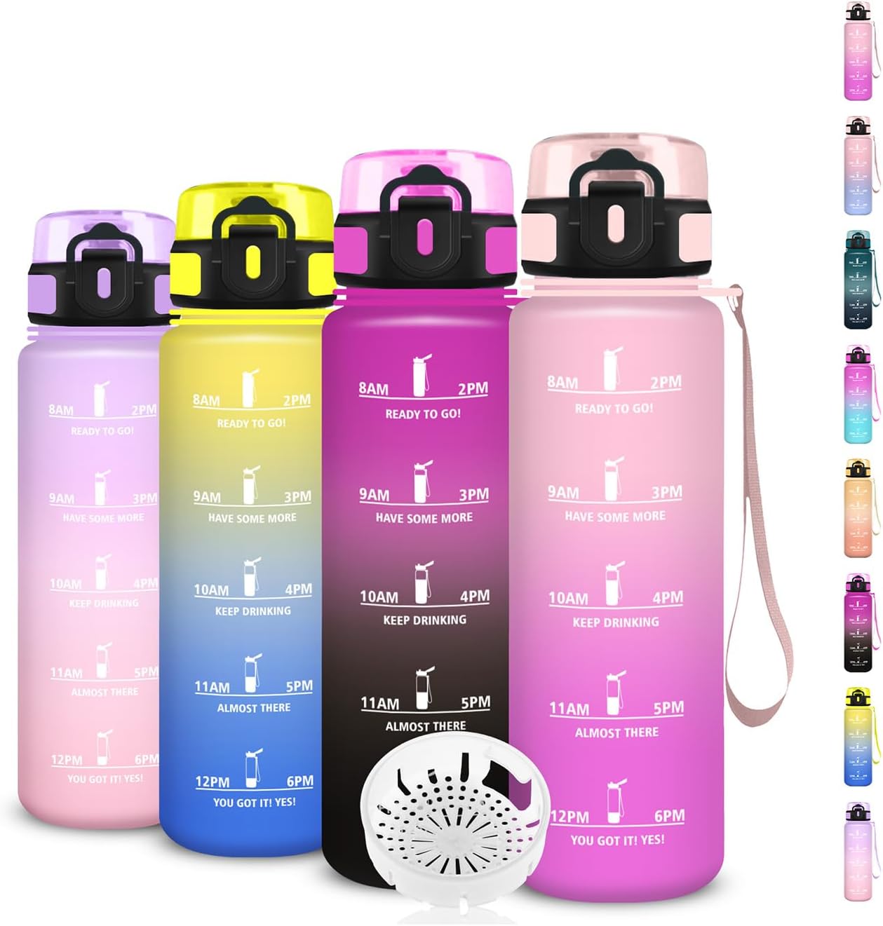 Children's Drinking Bottle, 500 ml, Leak-Proof, Suitable for Carbonated Drinks, Drinking Bottle with Time Marking and Filter, Easy to Clean, for School, Bambini