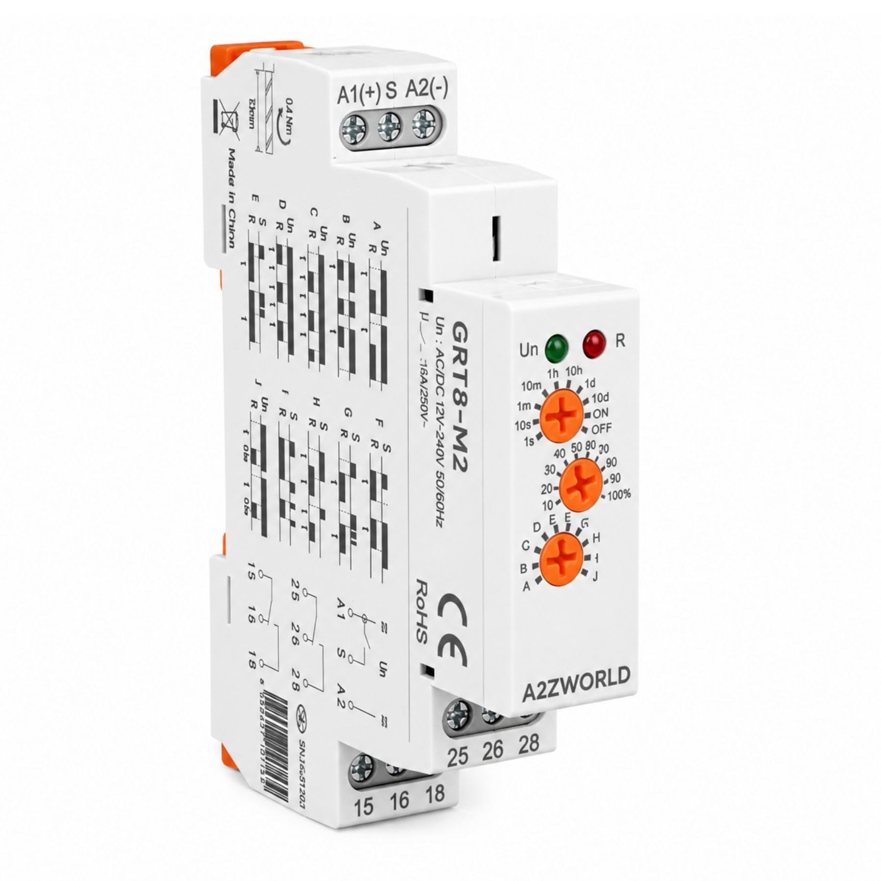 2 Pezzi Relè Temporizzato Multifunzione Modulare, AC/DC 12V 24V 220V, 2 Scambi SPDT 16A, 10 Funzioni, Timer 0,1s-10 Giorni, 1 Modulo DIN, GRT8-M2-W240