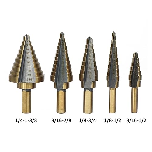 Miniatura 3 de Broca escalonada de acero de alta velocidad HSS de 5 piezas cobalto para núcleo de cortador de agujero de madera de metal (1 caja de titanio)