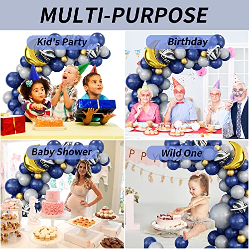 Outer Space Astronaut Balloon Garland Arch Kit Pearl Navy Blue Onyx Black Gray Gold Latex Balloons With Moon Foil Balloon Galaxy Starry Night To The Moon Diy Birthday Party Decoration Baby Shower #TOP3