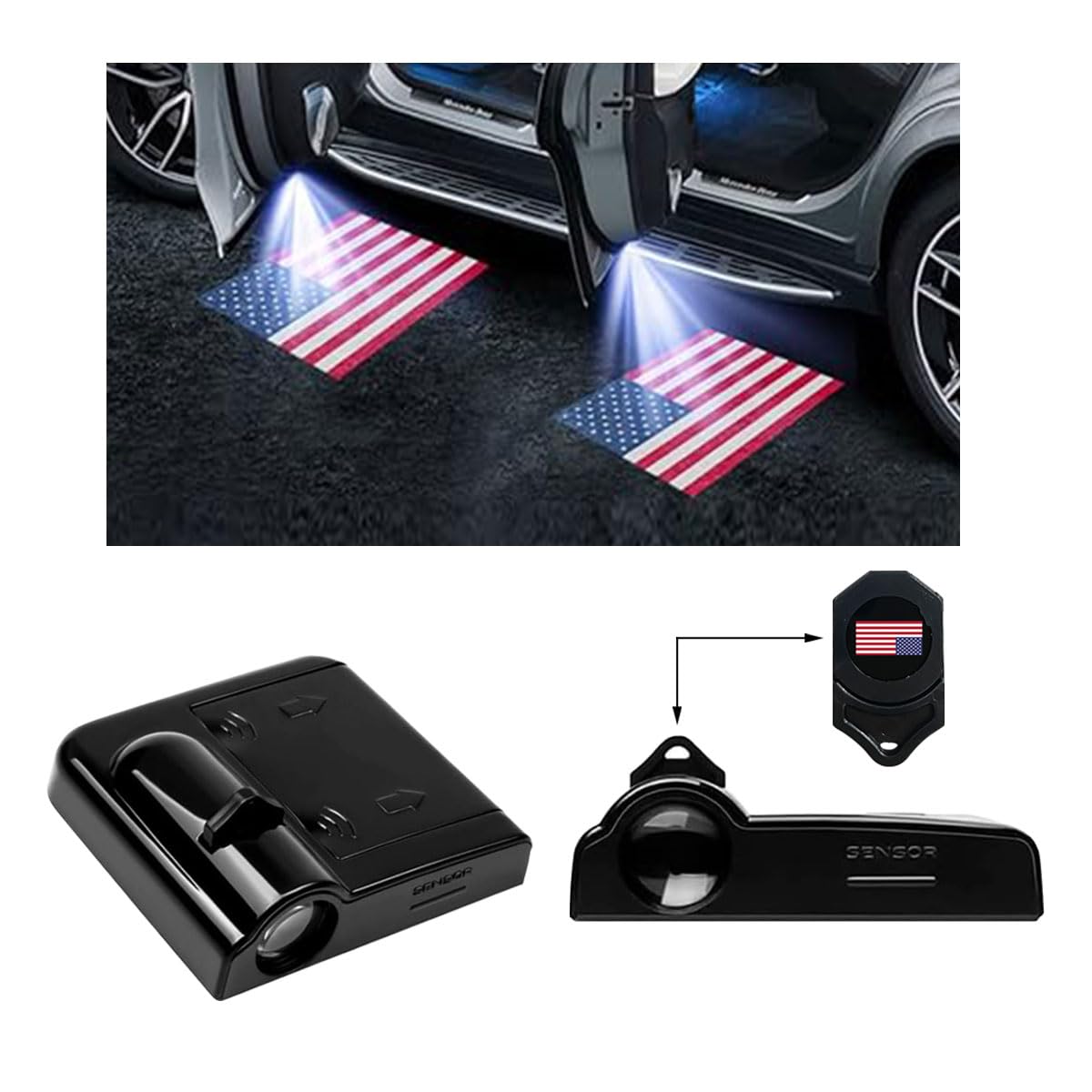 Mandalorian Helmet USA Flag LED Door Projector Lights - 3D Magnetic Car ...