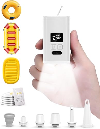 Miniatura 1 de OMQ Portable Air Pump for Inflatables,Electric Air Mattress Pump with Camping Lantern & LED Display, Mini Air Pump 2X Quick Inflate Deflate for Pool