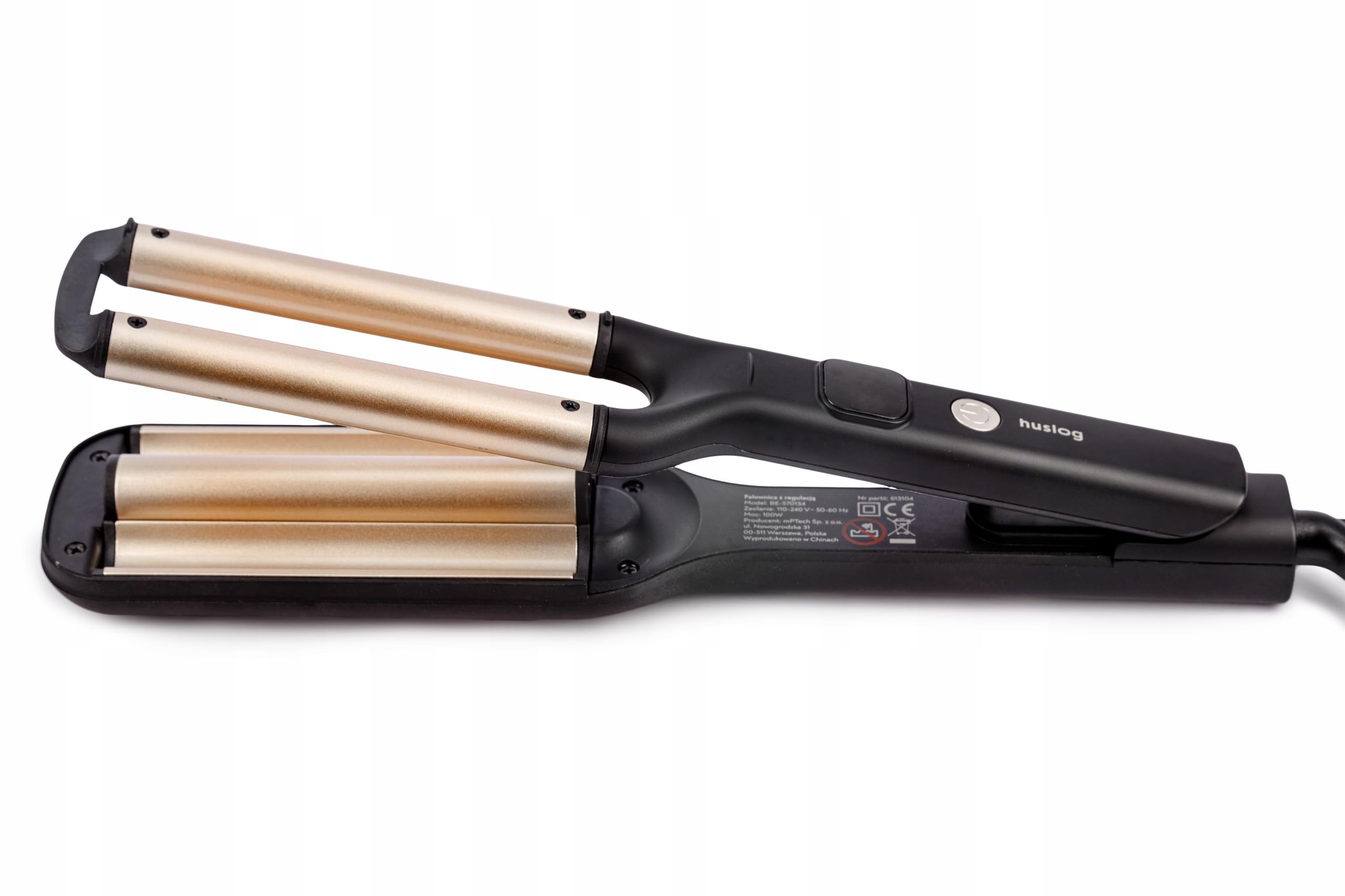 Ferro Arricciacapelli 3 Barre per Beach Waves, Piastra Onde Professionale in Ceramica, 3 Temperature 100–200°C, Riscaldamento Rapido, Cavo Girevole 360°, Nero/Champagne