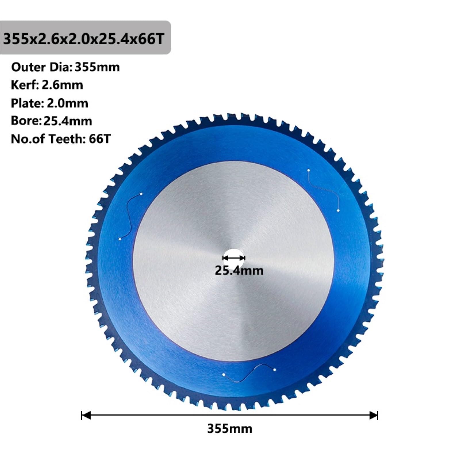 Brzeszczot do cięcia metalu 1PC brzeszczot do cięcia metalu 180-355mm piły tarczowej aluminium żelazo stal węglik powlekany Blue(355x2.6x2.0x25.4x66T)