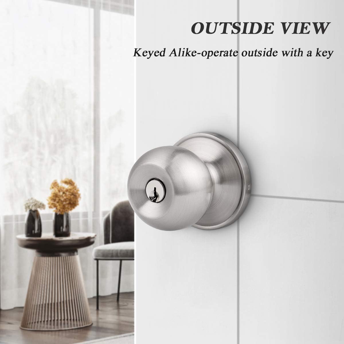🔥 (10 Pack) Probrico Satin Nickel Round Entry Door Knobs Keyed Alike, Exterior/Interior Door Handles Bedroom Bathroom/Front/Offic Doors, Door Lock with Locks and 3 Combo Keys Lock Security