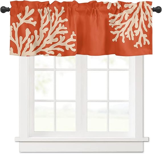 TrusYu Coastal Ocean Coral Valances for Windows, Art Coral