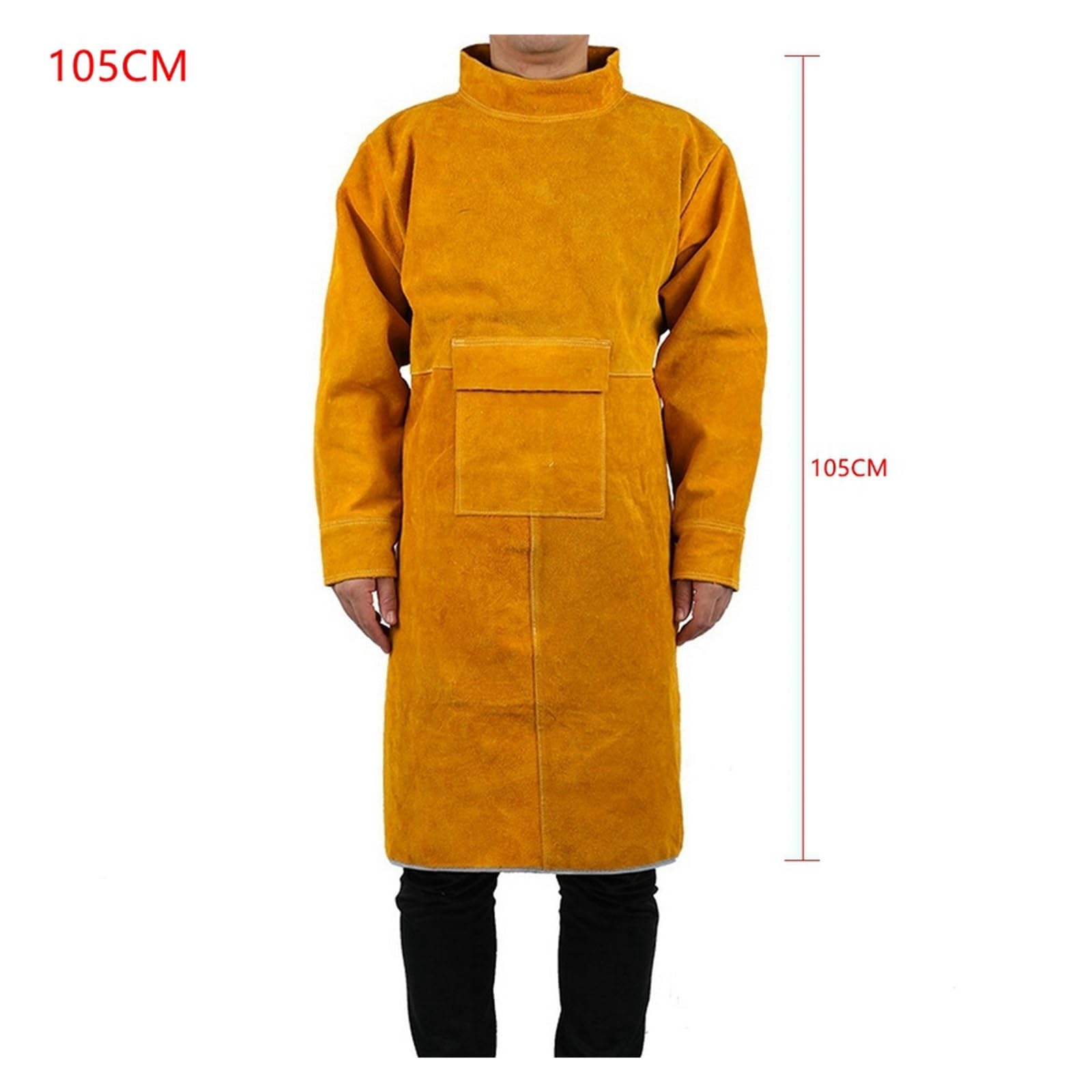 Grembiule da lavoro in pelle bovina di 3 dimensioni Saldatura con maniche Indumenti protettivi Termoresistente al fuoco Saldatori Abbigliamento saldatura(105CM)