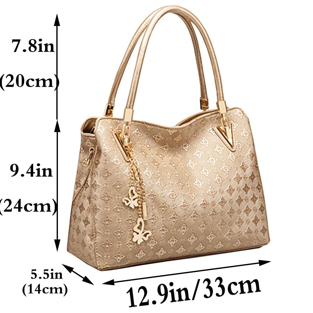 Bolso de mano de PU para mujer, bolso de mano, bolso de hombro con estampado de borlas, asa superior, titular de la tarjeta de embrague, Oro 2
