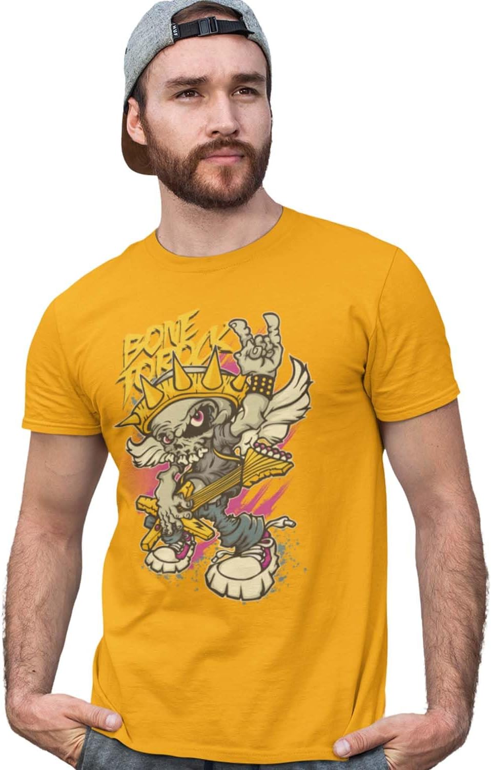 ARZS E-COMMERCE Bone to Rock Yellow Round Neck Cotton Half Sleeved T-Shirt with Printed Graphics