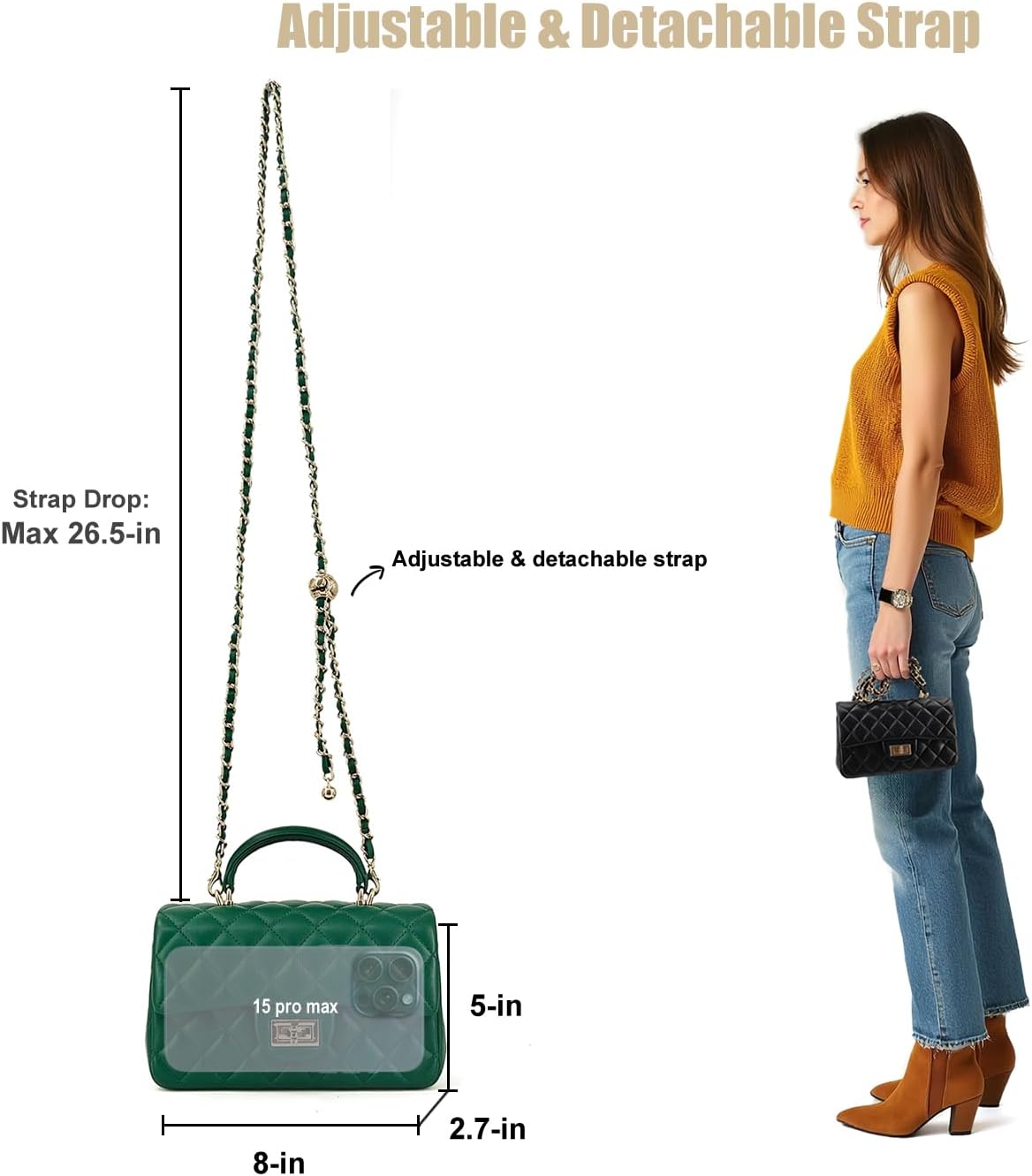 Small Quilted Crossbody Bag for Women, Genuine Leather Mini Shoulder Flap Purse with Gold Chain Strap & Top Handle - Image 2