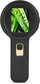 Tragbare Digitale Lupe mit LED-Beleuchtung, 200-fache Vergrößerung, Handheld-Digitalmikroskop mit Dual-Lichtquelle, 2-Zoll-HD-Bildschirm, 4TB-Speichererweiterung (Schwarz)
