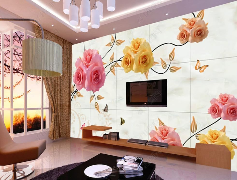 Papier peint intissé vigne rose poster mural géant cache défauts mur - 2