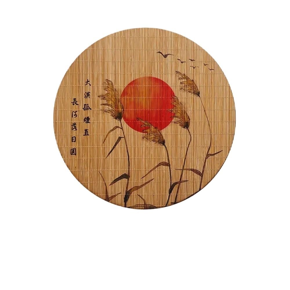 Vintage Chinese Bamboo Tea Mat Heat-Resistant Tea Table Runner Kung Fu Style Insulated Placemat With Printed Design(05 Sun 30cm)
