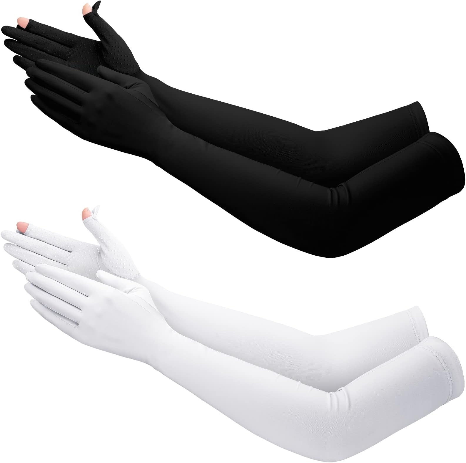 Jecery 2 Pairs UV Long Sun Gloves Women's Sunblock Driving Gloves Non Slip Full Finger Arm Sun Protective for Outdoor Sports