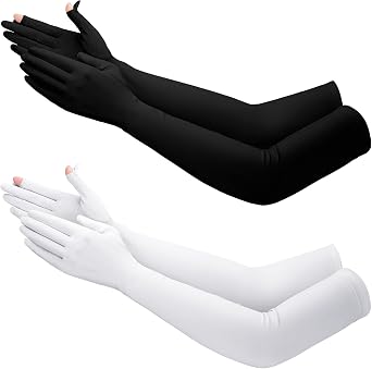 Jecery 2 Pairs UV Long Sun Gloves Womens Sunblock Driving Gloves Non Slip Full Finger Arm Sun Protective for Outdoor Sports