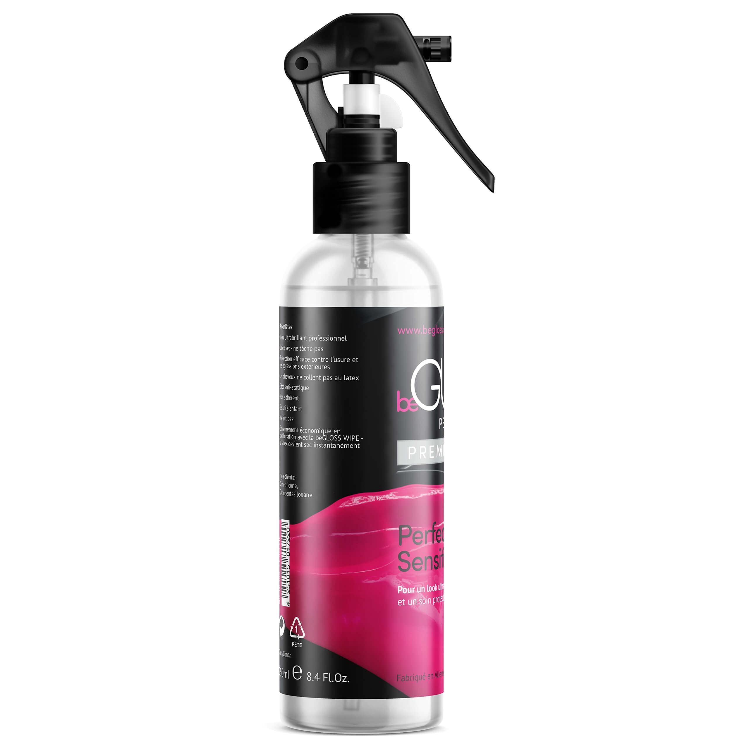 beGLOSS PERFECT SHINE PREMIUM SPRAY 250 ML - Le lubrifiant pour polir vos vêtement en caoutchouc & latex