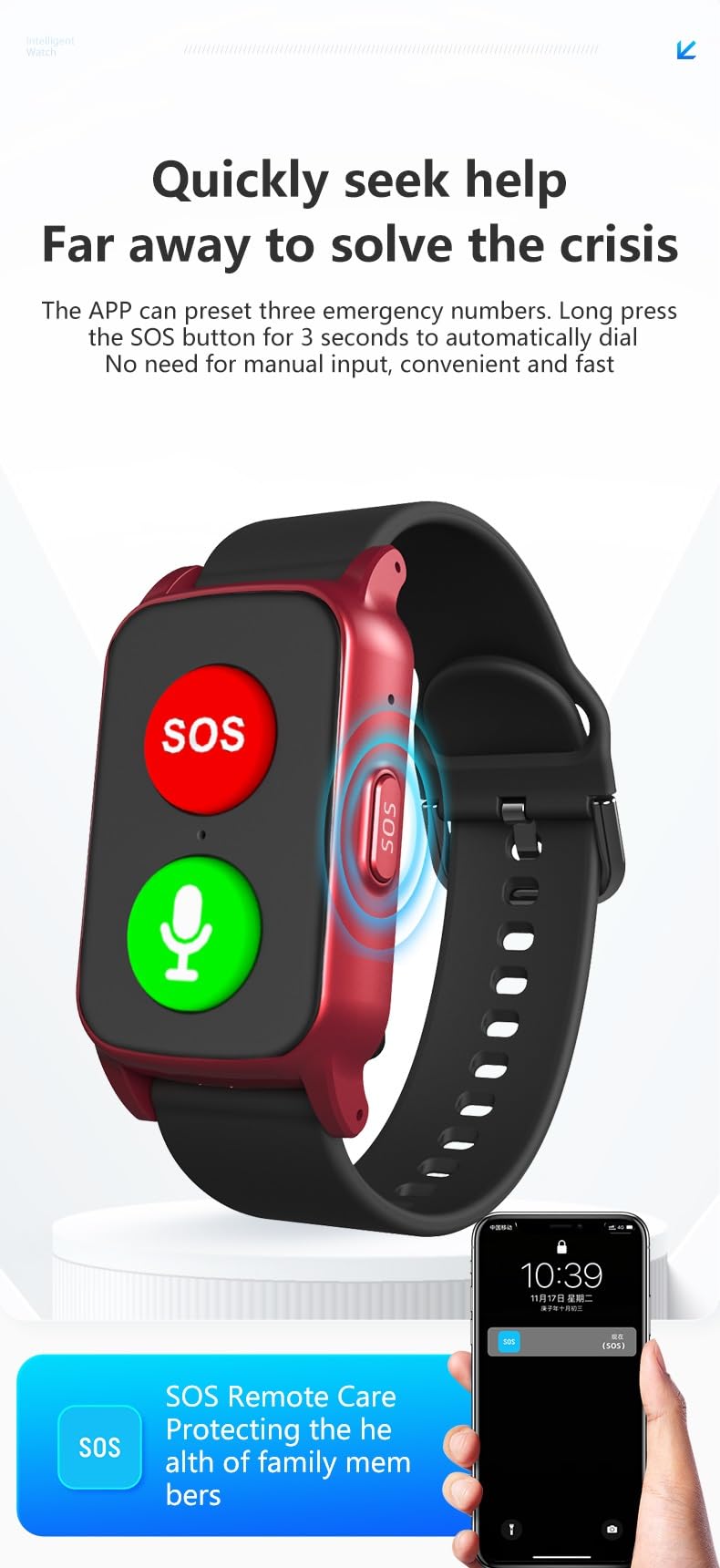 X&Z-XAOY Montre De Suivi des Chutes pour La Démence Et L'Alzheimer Montre Intelligente pour Personnes Âgées avec Détection De Chute,GPS Appel SOS Systèmes D'alerte pour Les Personnes Âgées(Black)