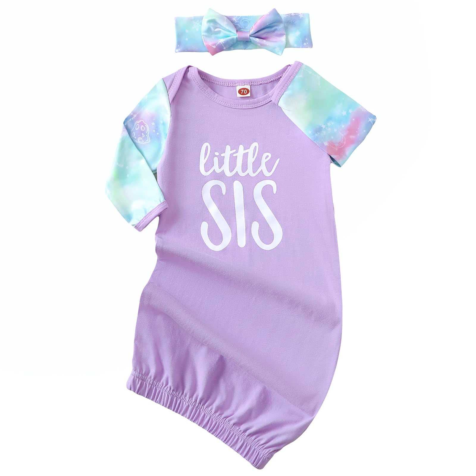 AMAWMW Newborn Baby Girl Little Sister Sleeper Gown Stripe Long Sleeve Nightgown Pajamas Gifts Stuff Essential Outfit