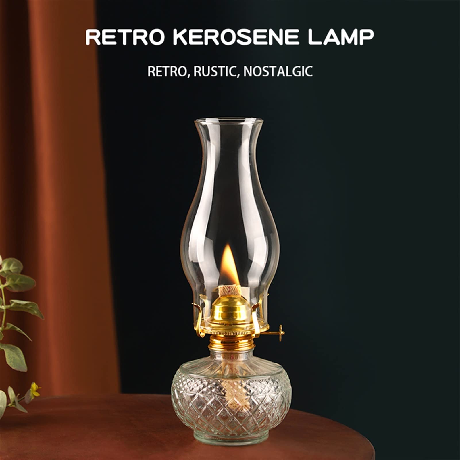 amanigo Lámpara de Aceite Grande for Interiores - Lámpara de parafina Antigua Lámpara de Aceite de Vidrio Transparente con Chimenea de Vidrio Lámpara de Queroseno de Escritorio Aceite for Cocina
