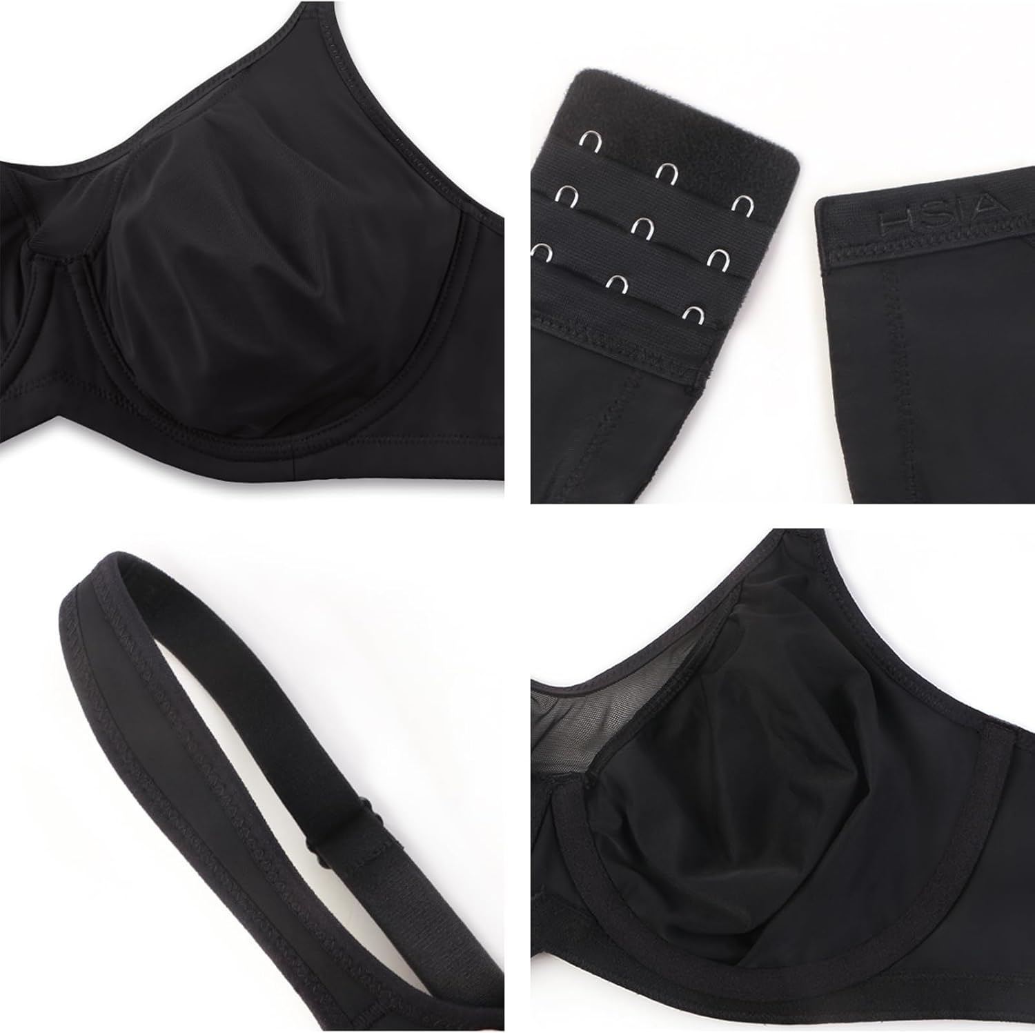 HSIA Minimizer Bras for Women Plus Size, Full Coverage Coolcomfort T Shirt Unlined Bra with Underwire for Heavy Breast, Rich Black 34C - Image 6