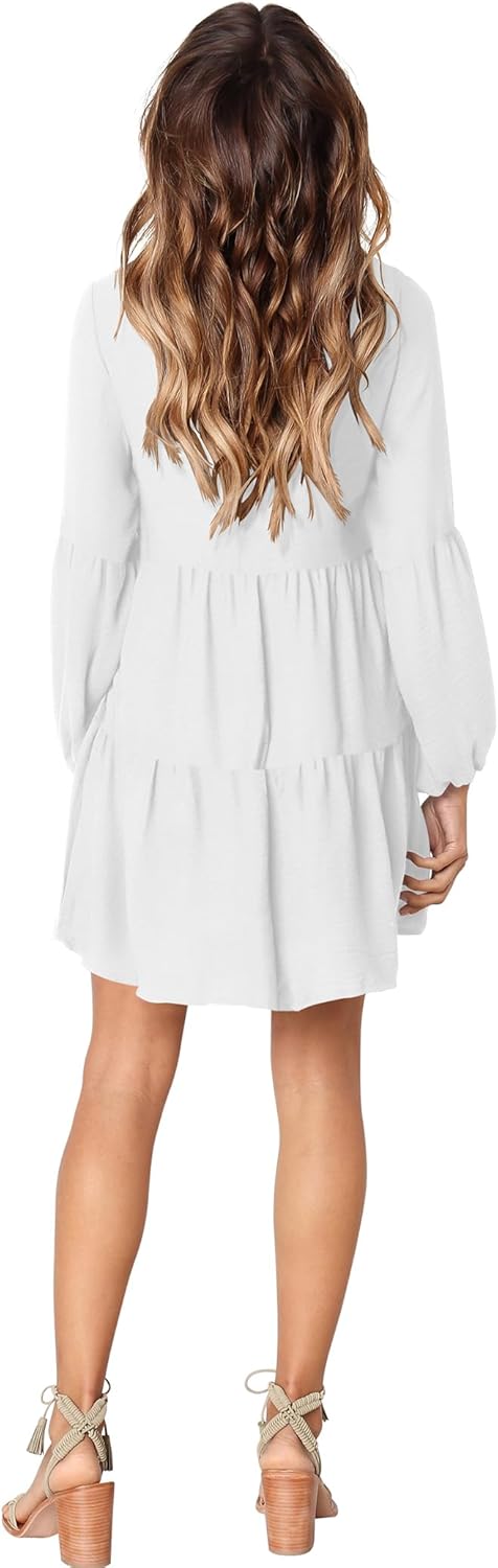 Amoretu Womens Tunic Dress Long Sleeve V Neck Casual Loose Flowy Swing Shift Dresses - Image 5