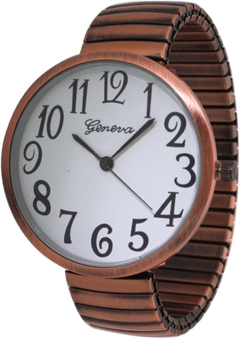 Geneva Super Large Stretch Watch Clear Number Easy Read (Copper) : Clothing, Shoes & Jewelry