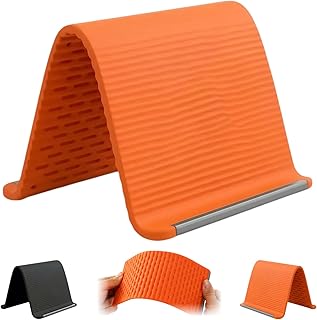 Générique Flexible Silicone Aluminum Phone Holder Stand, 2026 Portable Foldable Silicone Phone Holder, Multi-Angle Adjustable Stand for Mobile Phone Tablets & Small Devices (Orange)