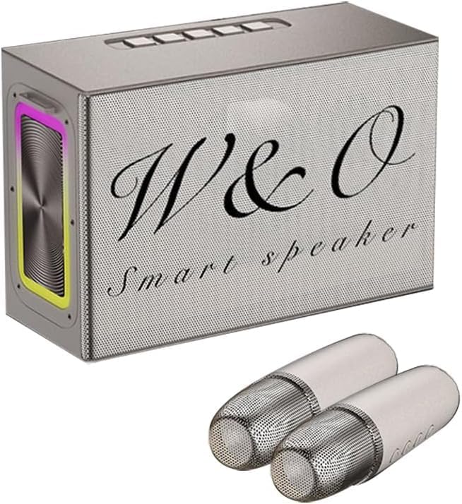 REBENUOPortable Bluetooth Speaker with Two Wireless Microphones, Built-in RGB Light, Supports TWS/AUX/USB/TF Karaoke Machine for Girls Boys Family Home Party. X1