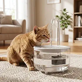 Fonte de Água Automática para Gatos e Cães 1.4L, Bebedouro Elétrico Transparente Tipo Torneira, Silencioso com Sistema de Filtragem e Circulação