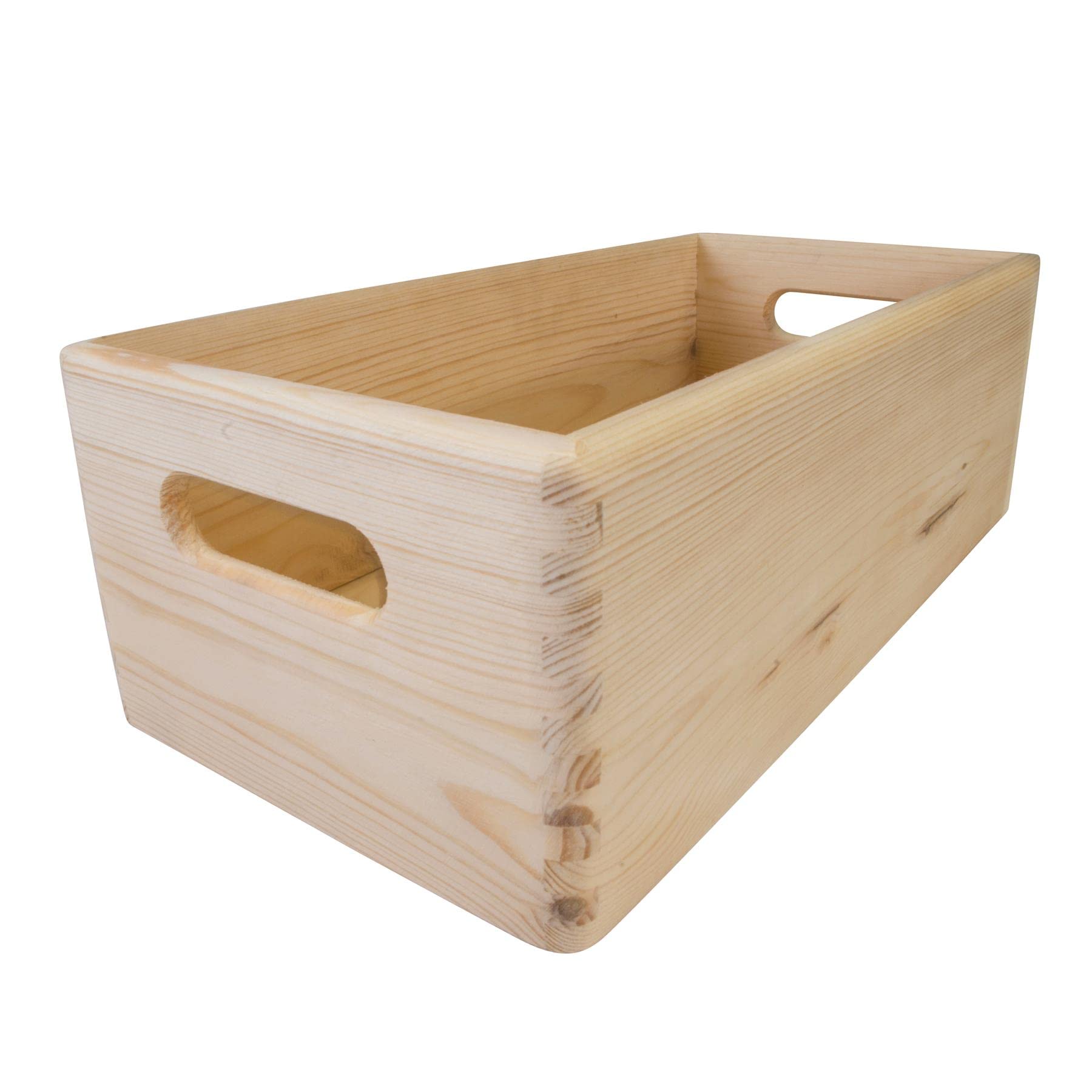 Woodeedoo Natural Wooden Oblong Storage Crate Box With Handles - 40X20x13cm - Lidless Bin Container For Pantry Shelf Kitchen Loft Garage Utility Organisation - Open Top Box Base Finish